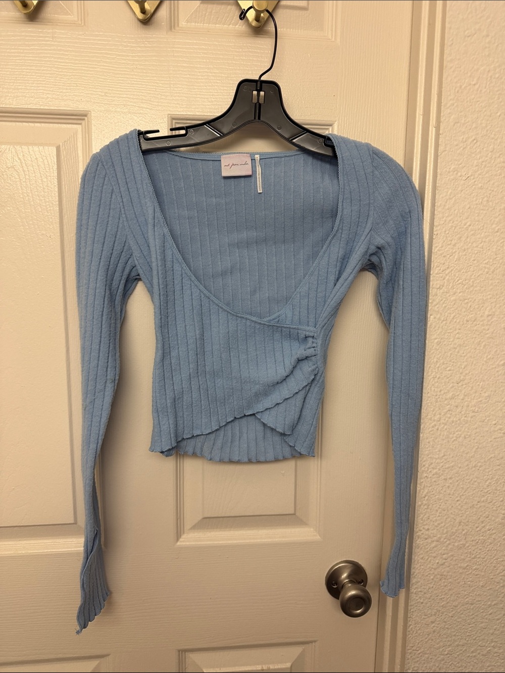Urban Outfitters Light Blue Ribbed Wrap Crop Top
